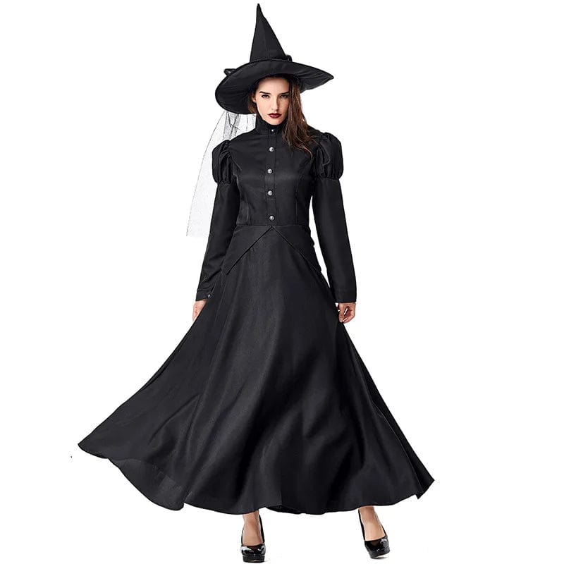 Witch Costume Black Full Length Dress