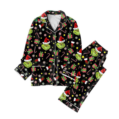 Festive Grinch Print Pajama Set