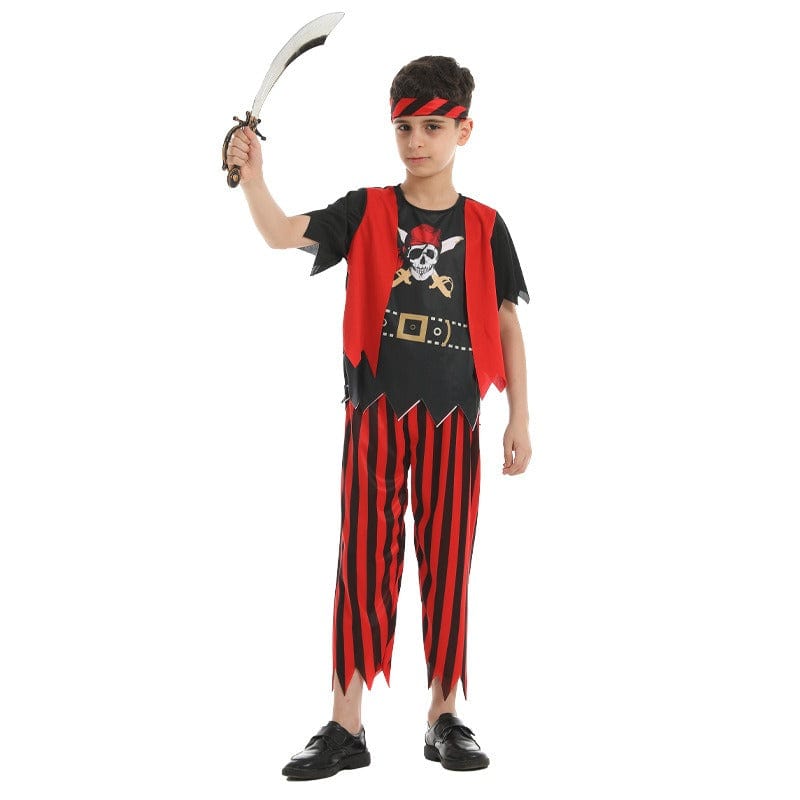 Pirate Costume Boys Red and Black Striped Outfit