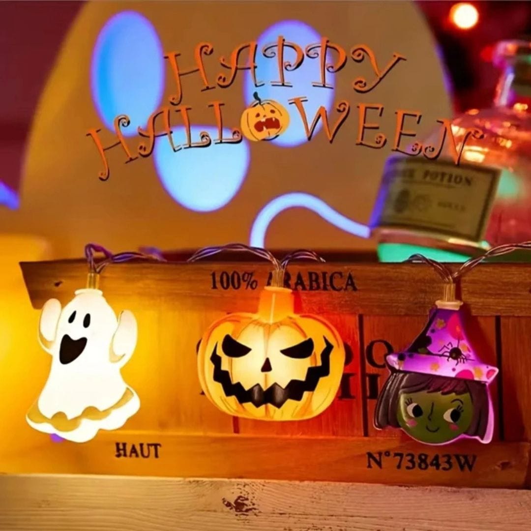 Halloween Decoration LED String Lights - Pumpkins, Ghosts & Spider Webs