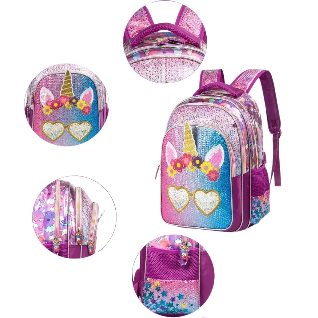 Unicorn Sequin School Backpack with Lunch Box