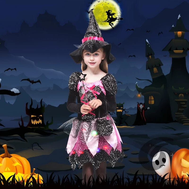 Witch Costume Light Up Party Dress 4pcs Set