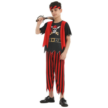 Pirate Costume Boys Red and Black Striped Outfit