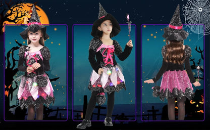 Witch Costume Light Up Party Dress 4pcs Set