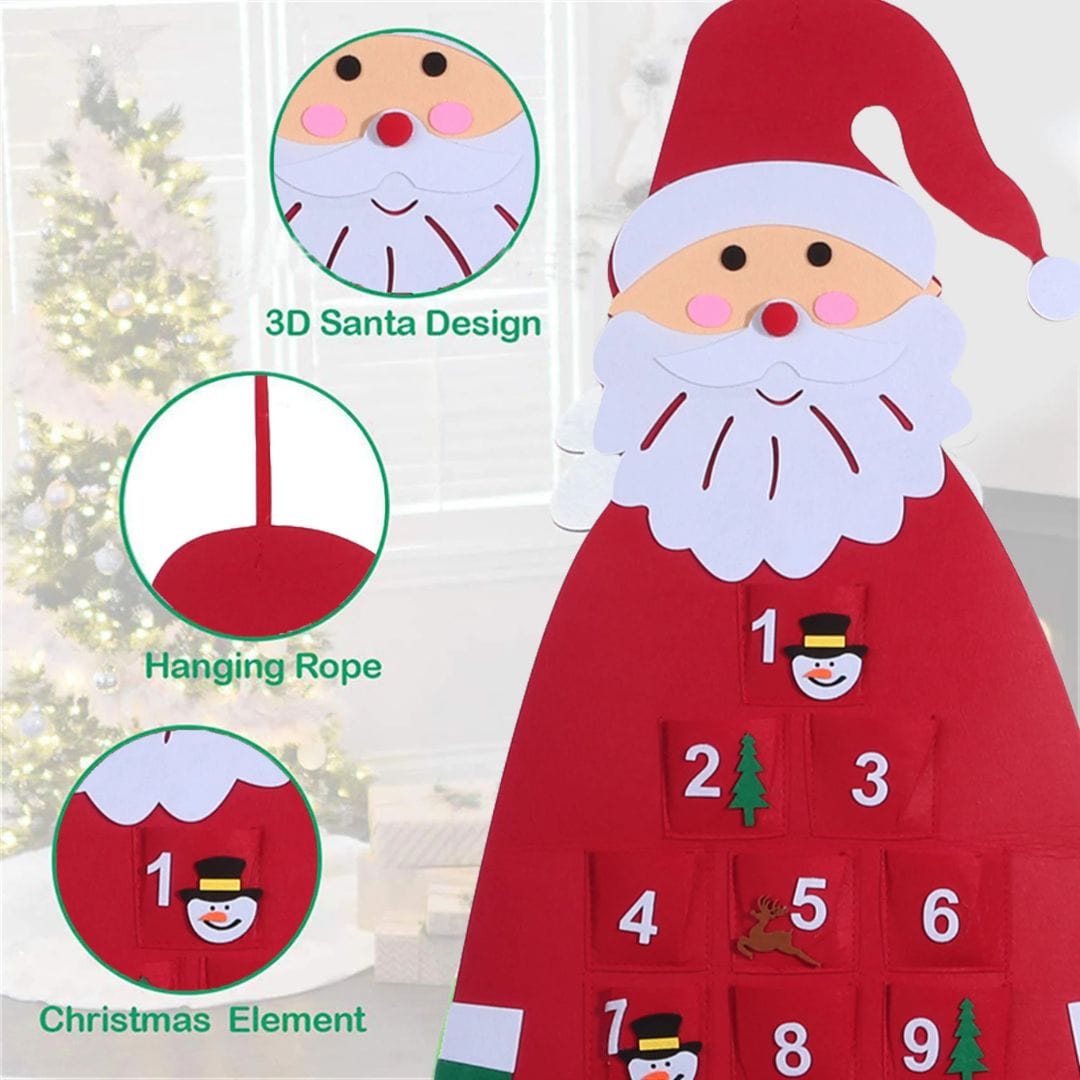 Santa Countdown Felt Christmas Tree Calendar