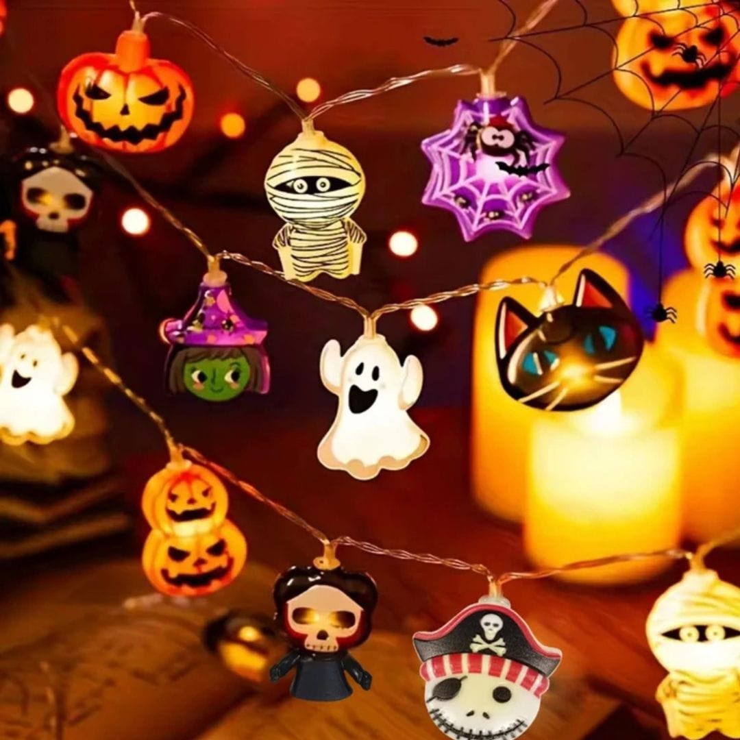 Halloween Decoration LED String Lights - Pumpkins, Ghosts & Spider Webs