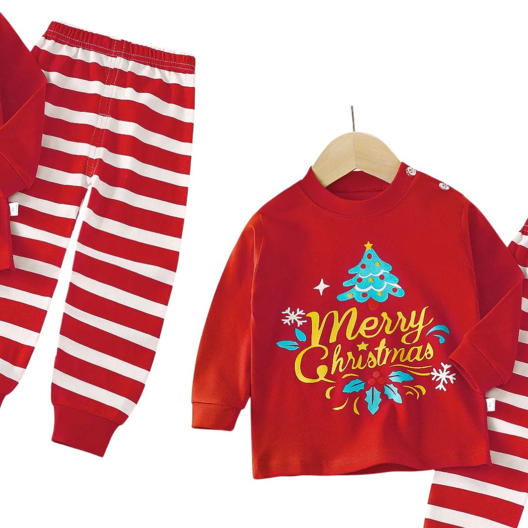 Merry Christmas Striped Pajama Set for Kids