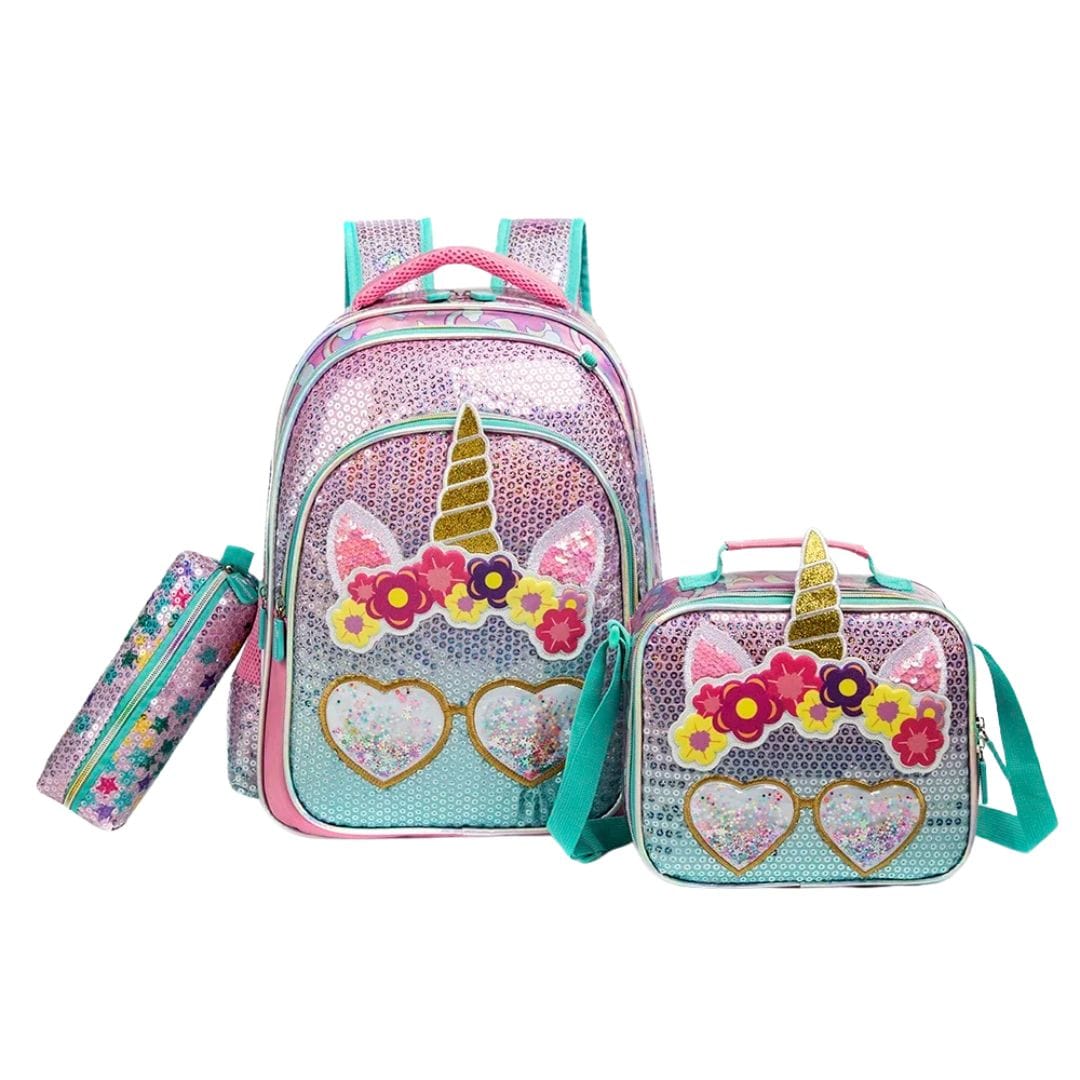 Unicorn Sequin School Backpack with Lunch Box