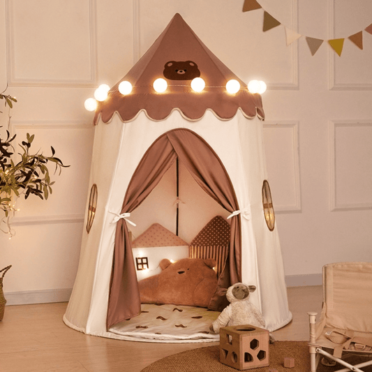 Play Tent with Bear Design and Curtains