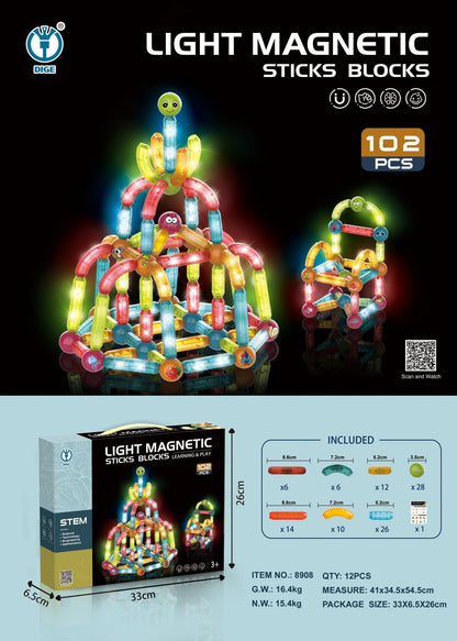 Light Magnetic Sticks Blocks Set