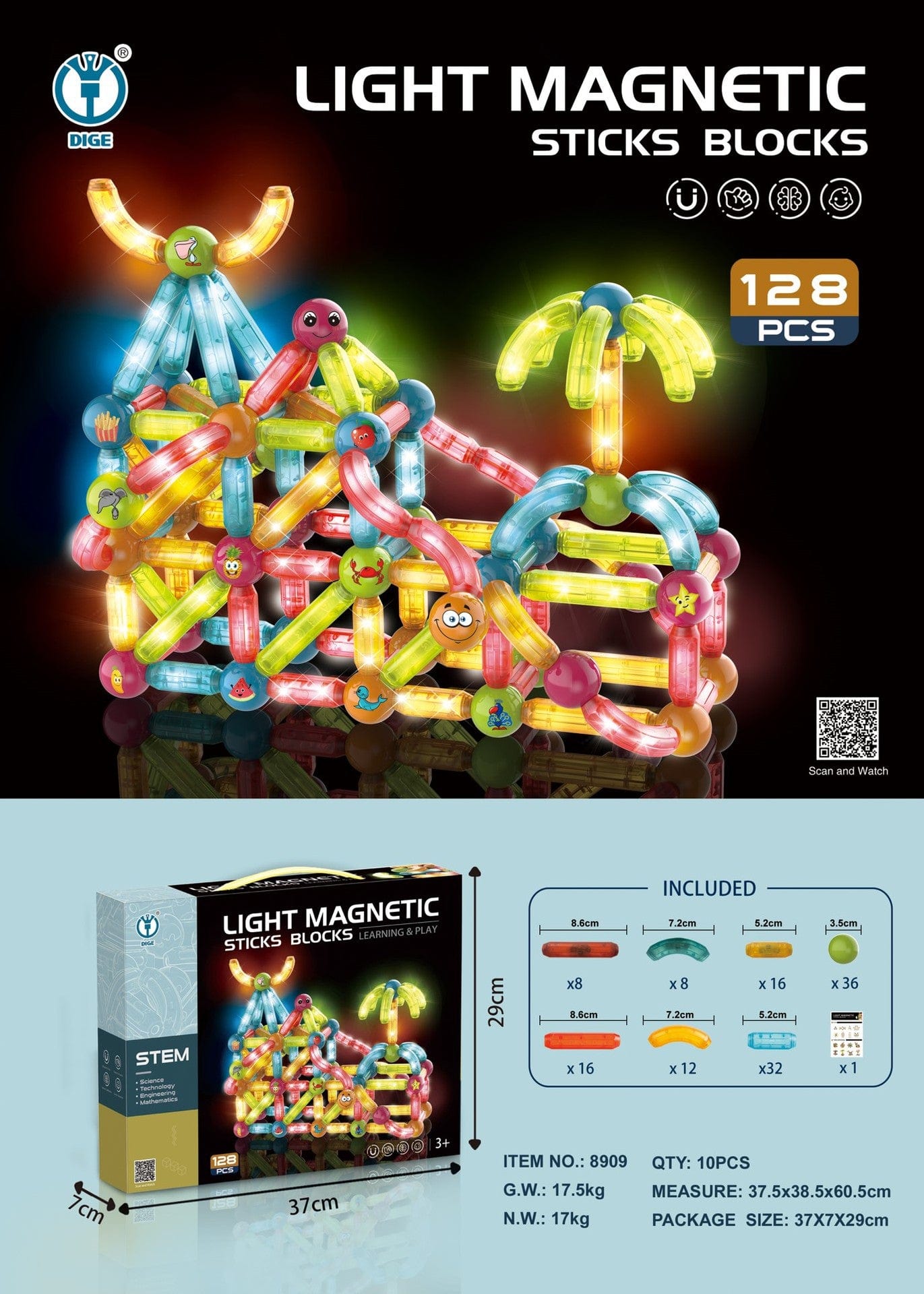 Light Magnetic Sticks Blocks Set