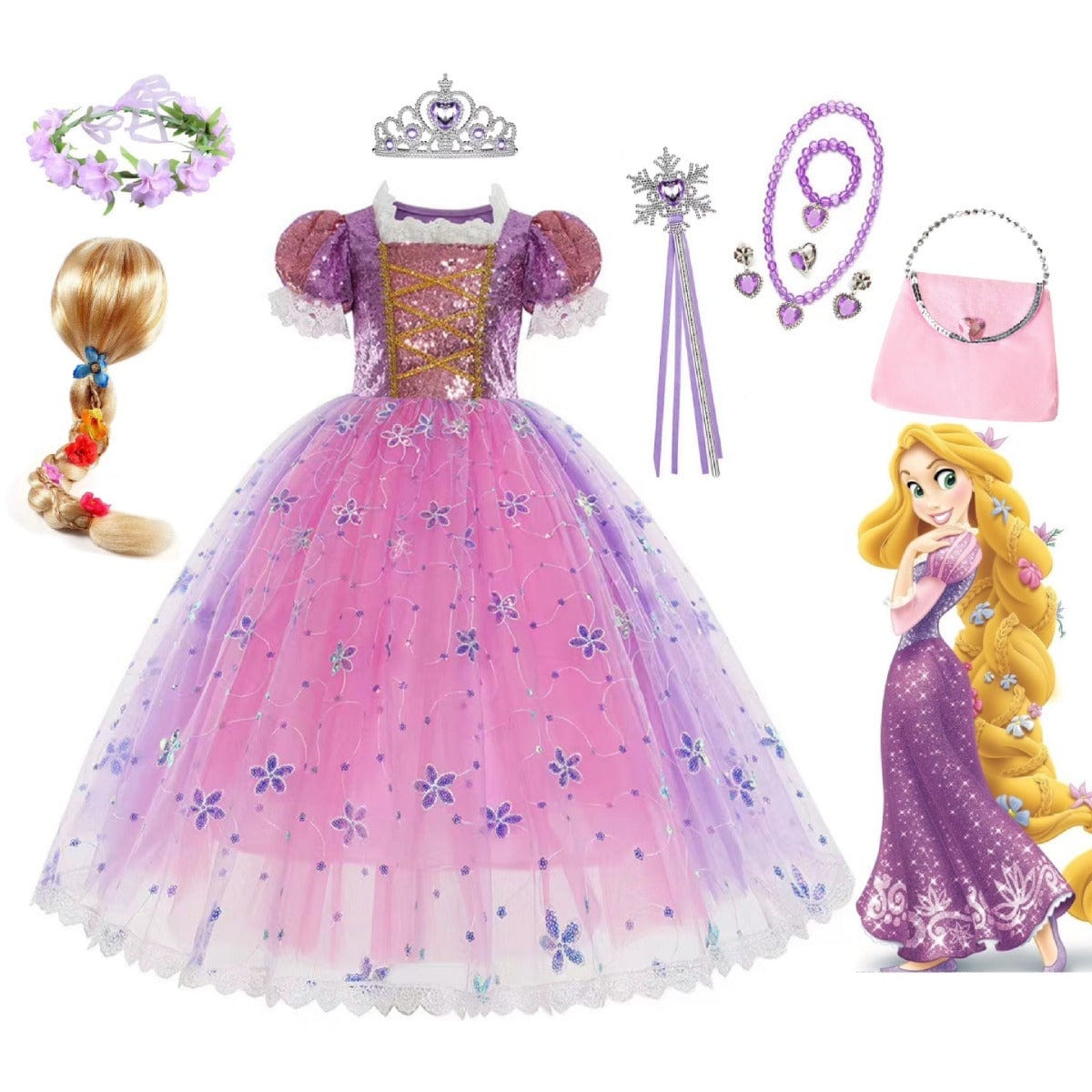 Rapunzel Long Hair Sequined Princess Dress