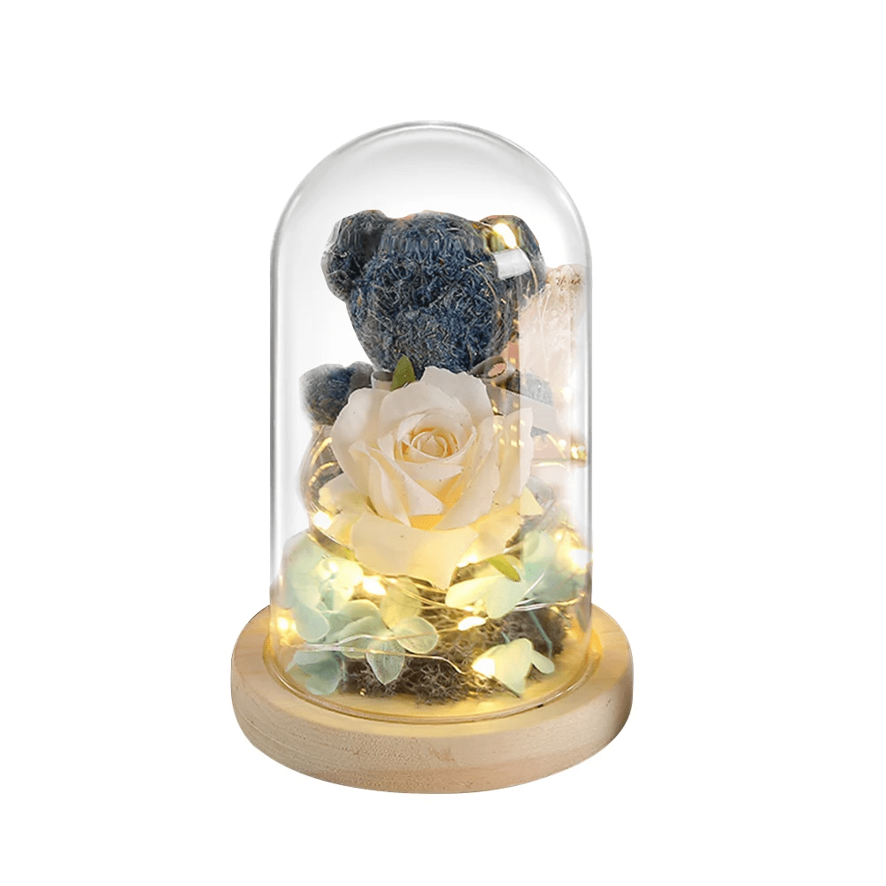 Eternal Rose LED Glass Dome Bear & Rose Decor