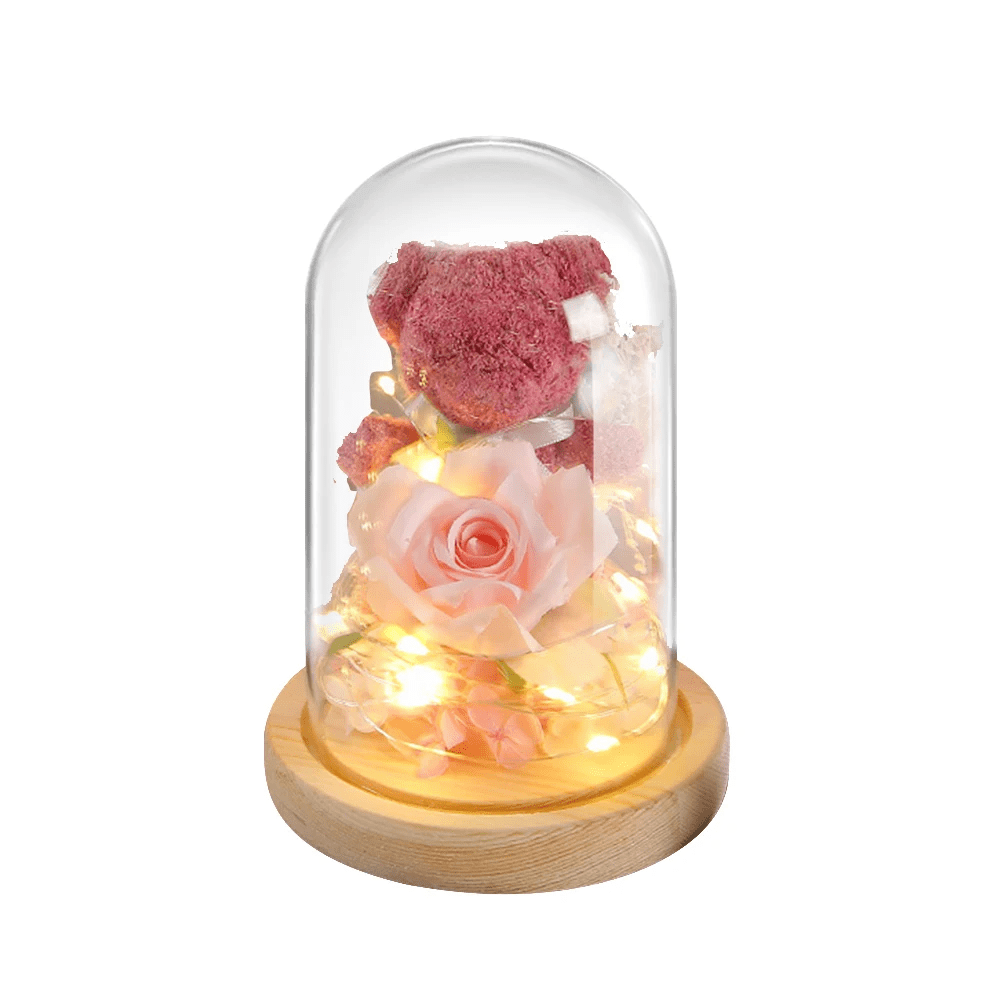 Eternal Rose LED Glass Dome Bear & Rose Decor