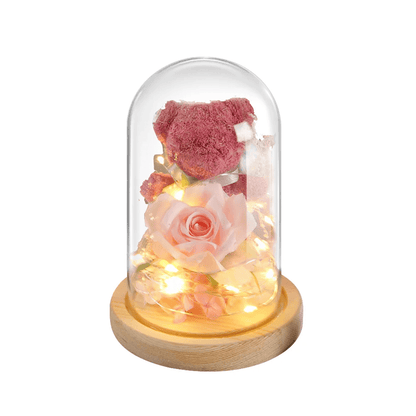 Eternal Rose LED Glass Dome Bear & Rose Decor