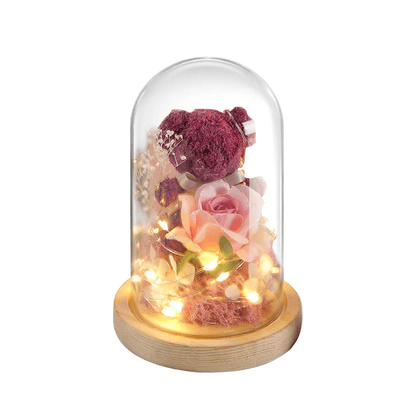 Eternal Rose LED Glass Dome Bear & Rose Decor