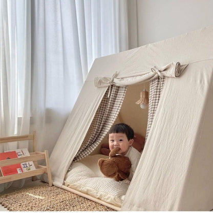 Wooden Frame Kids Play Tent with Mat and Lights