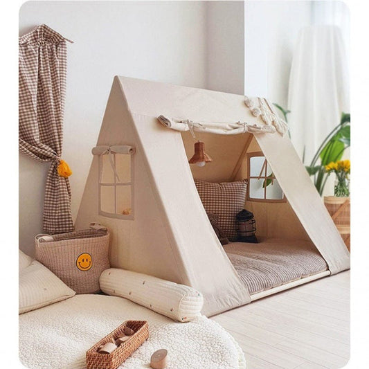 Wooden Frame Kids Play Tent with Mat and Lights