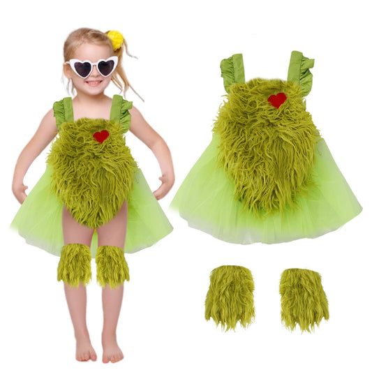 Fuzzy Grinch Skirt Set