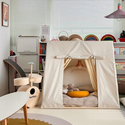 Wooden Frame Kids Play Tent with Mat and Lights