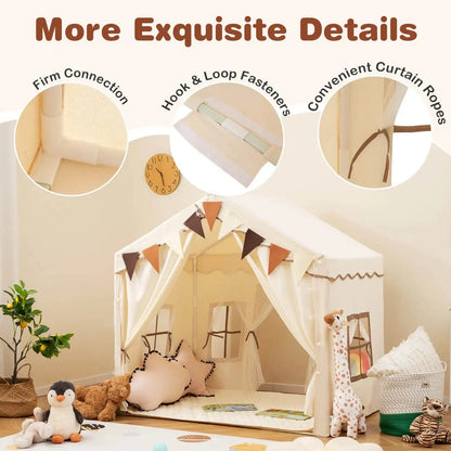Kids Play Tents: Cozy Fun House with Lights & Pennants