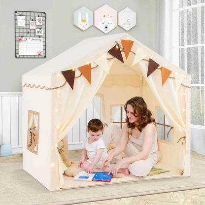 Kids Play Tents: Cozy Fun House with Lights & Pennants