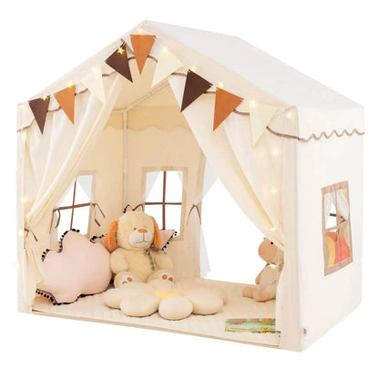 Kids Play Tents: Cozy Fun House with Lights & Pennants