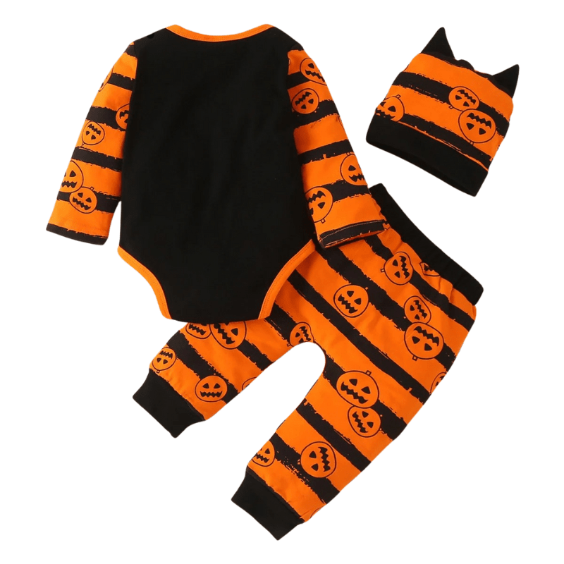 Baby Halloween Costume Letter Pumpkin Romper and Orange Stripe Pants+Hats