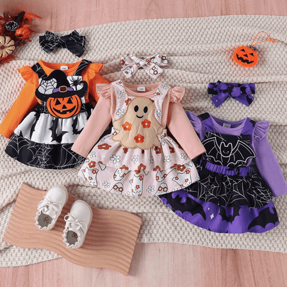 Baby Halloween Costume Sets Bodysuit Pumpkin Bat Ghost Witch Suspender Dress