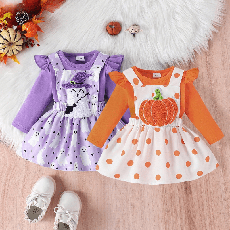 Baby Halloween Costume Sets Bodysuit Pumpkin Bat Ghost Witch Suspender Dress