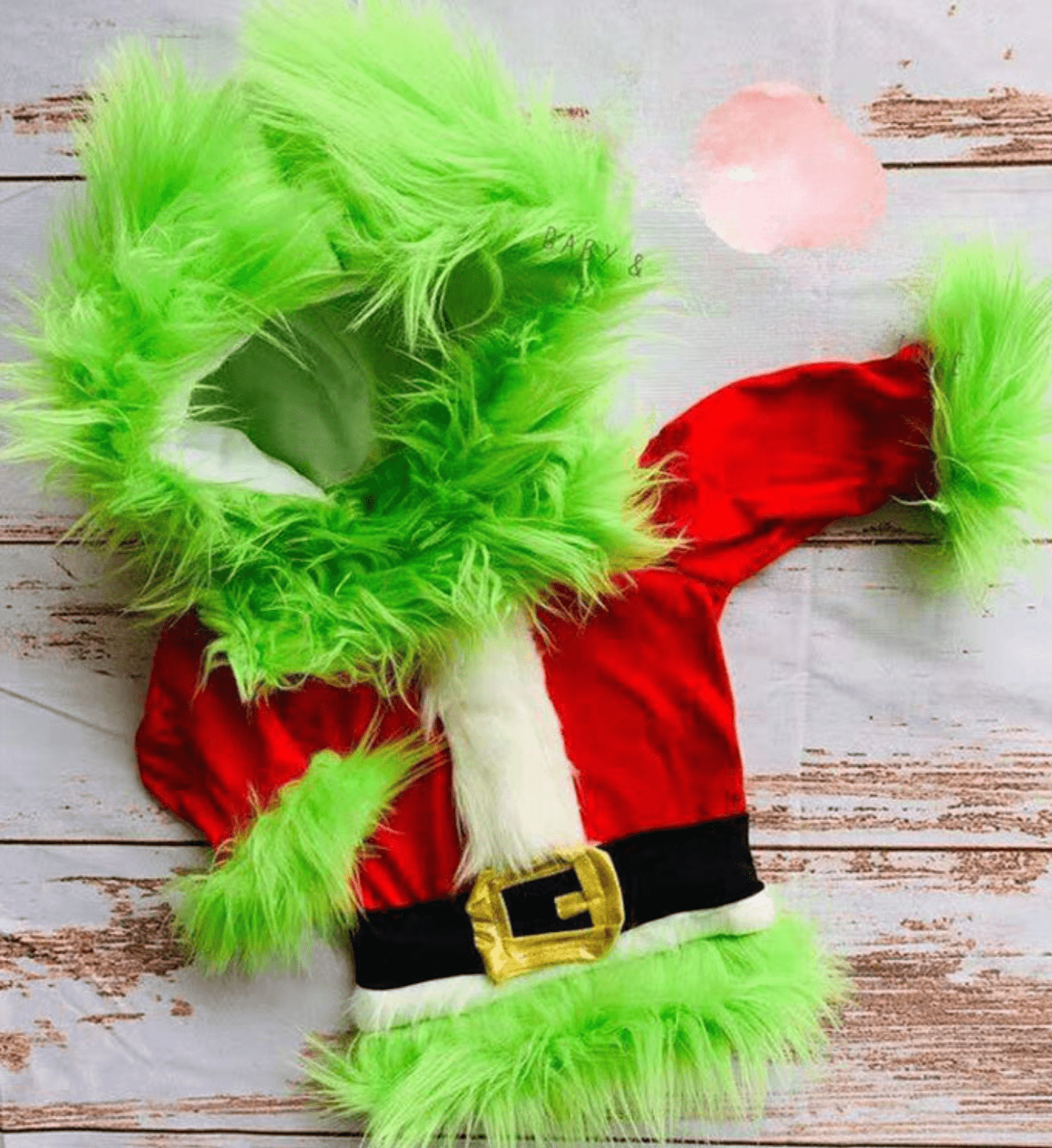 Baby Grinch Costume Onesie with Hood and Belt