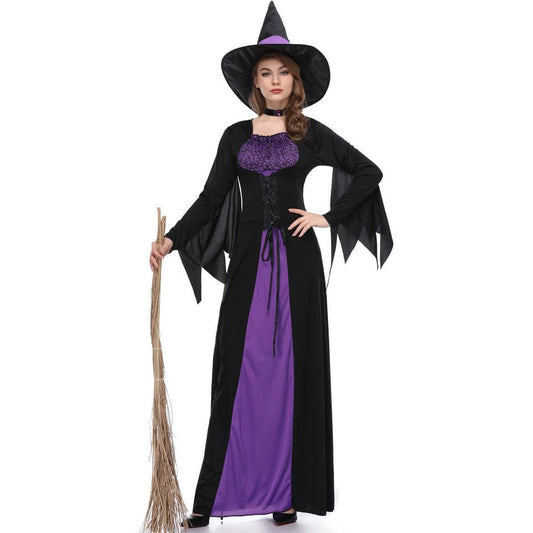 Witch Costume Classic Black and Purple Witch Gown