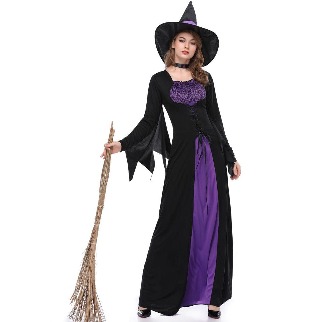 Witch Costume Classic Black and Purple Witch Gown