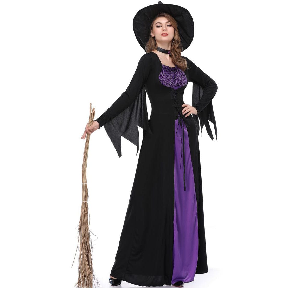 Witch Costume Classic Black and Purple Witch Gown