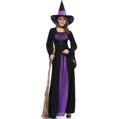 Witch Costume Classic Black and Purple Witch Gown