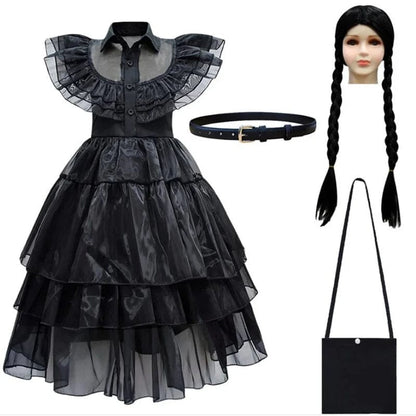 Wednesday Addams Costume Kids Gothic Wind Dress