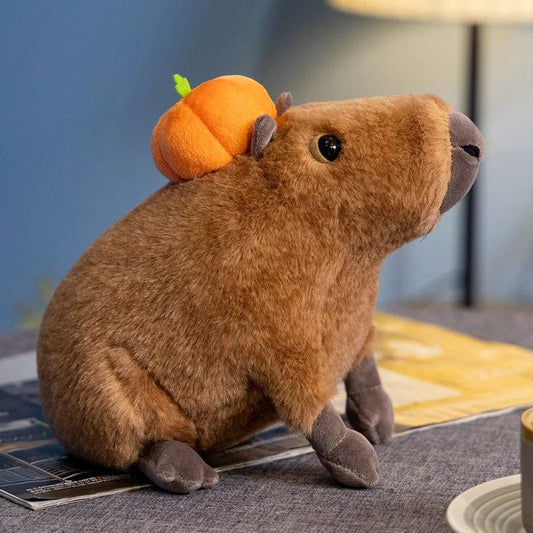 Capybara Plush Toy with Pumpkin