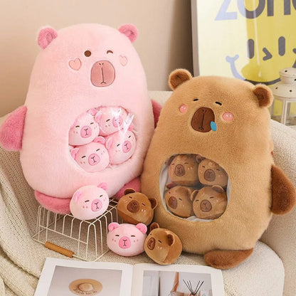 Capybara Plush Pouch with Mini Plushies