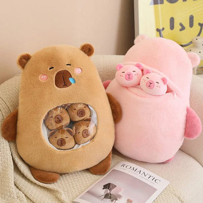 Capybara Plush Pouch with Mini Plushies