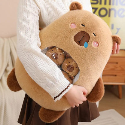 Capybara Plush Pouch with Mini Plushies