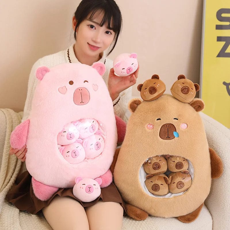 Capybara Plush Pouch with Mini Plushies