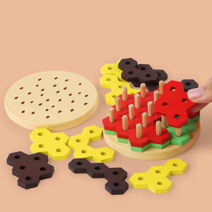 Wooden Toy Hamburger Stacking Game