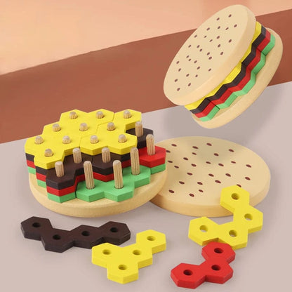 Wooden Toy Hamburger Stacking Game