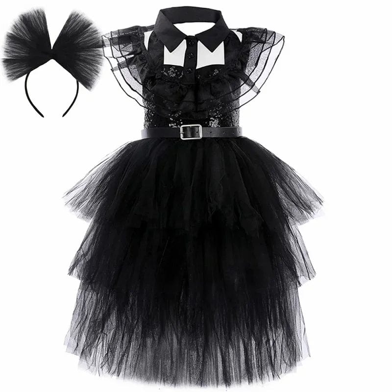 Wednesday Addams Costume Kids Black Gothic Dress