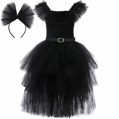 Wednesday Addams Costume Kids Black Gothic Dress