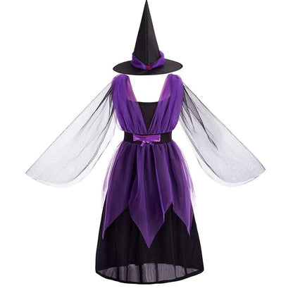 Witch Costume Girls Elegant Dress and Hat