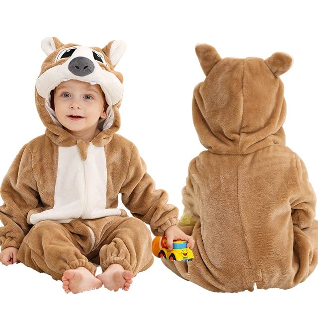 Flannel Hooded Animal Baby Snowsuit