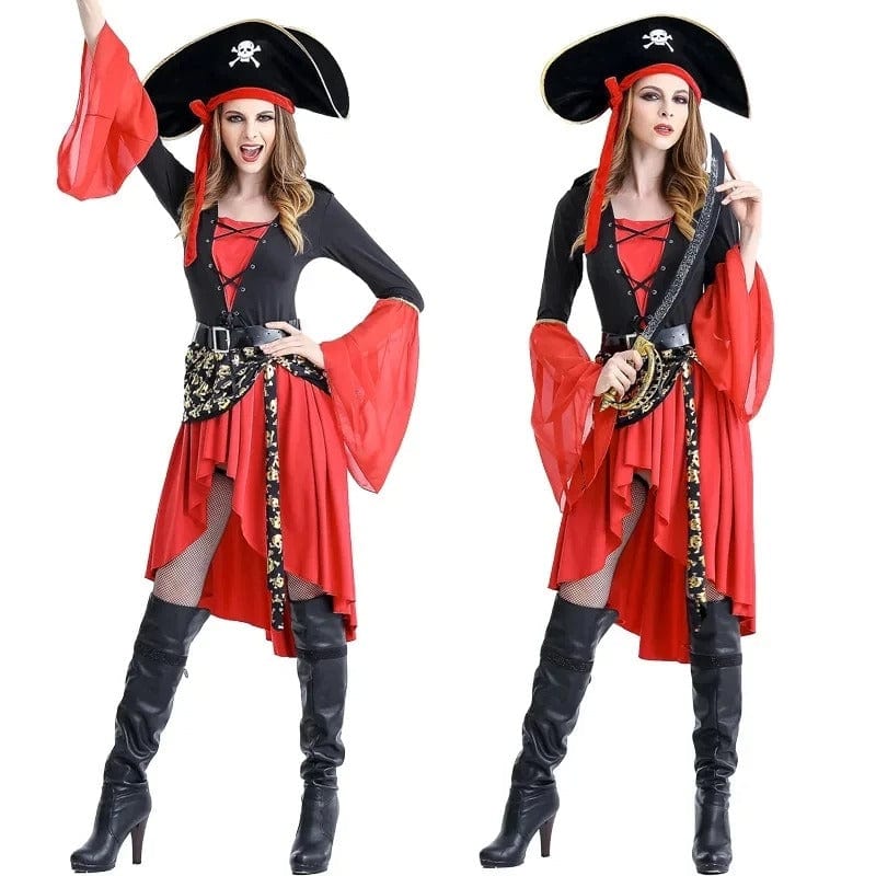 Pirate Costume Women Bold Red and Black Pirate Captain