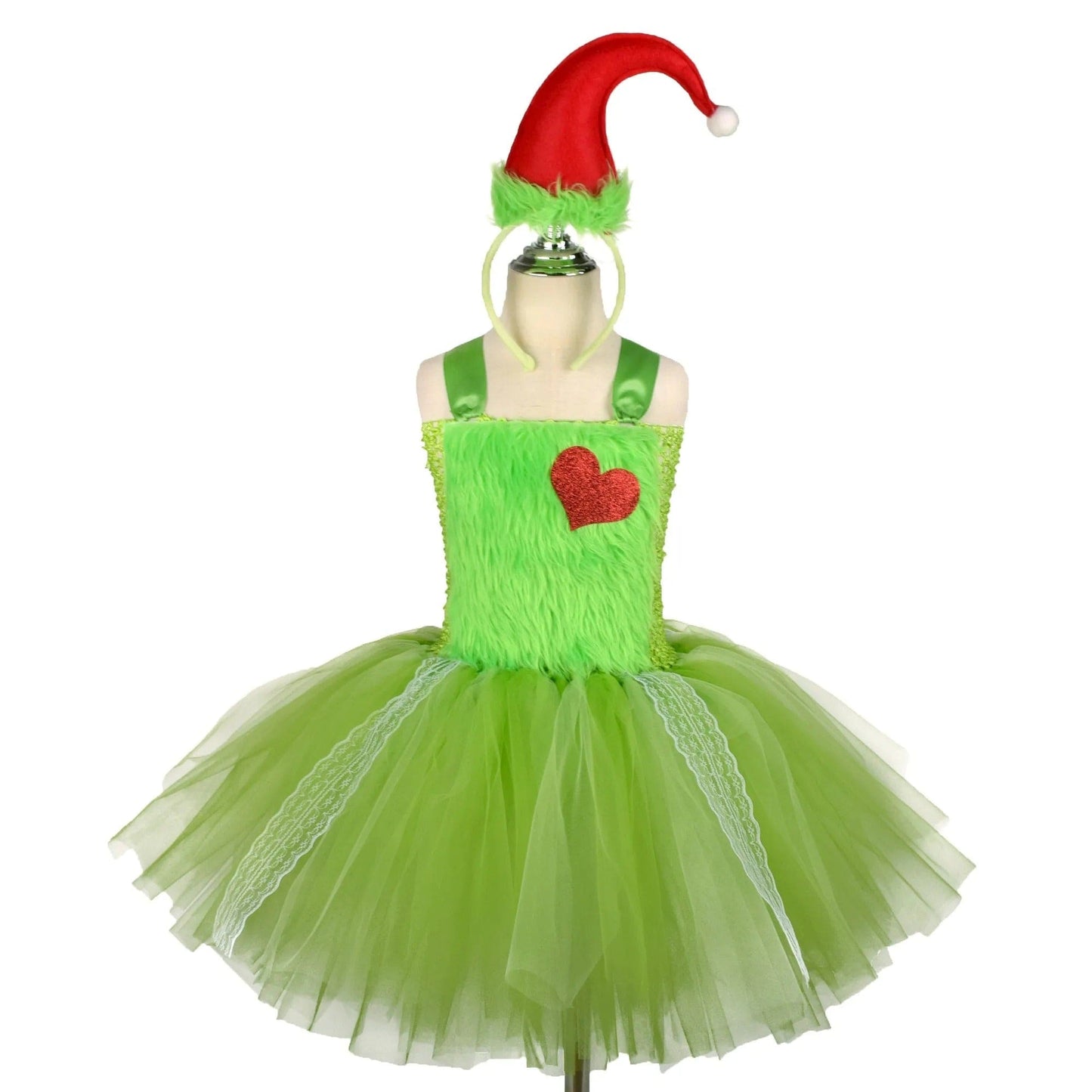 Kids Grinch Costume Tutu Dress with Hat