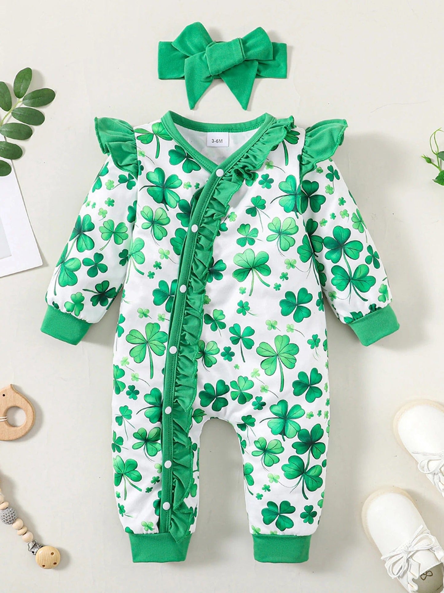 St. Patrick's Day Baby Clover Romper with Headband